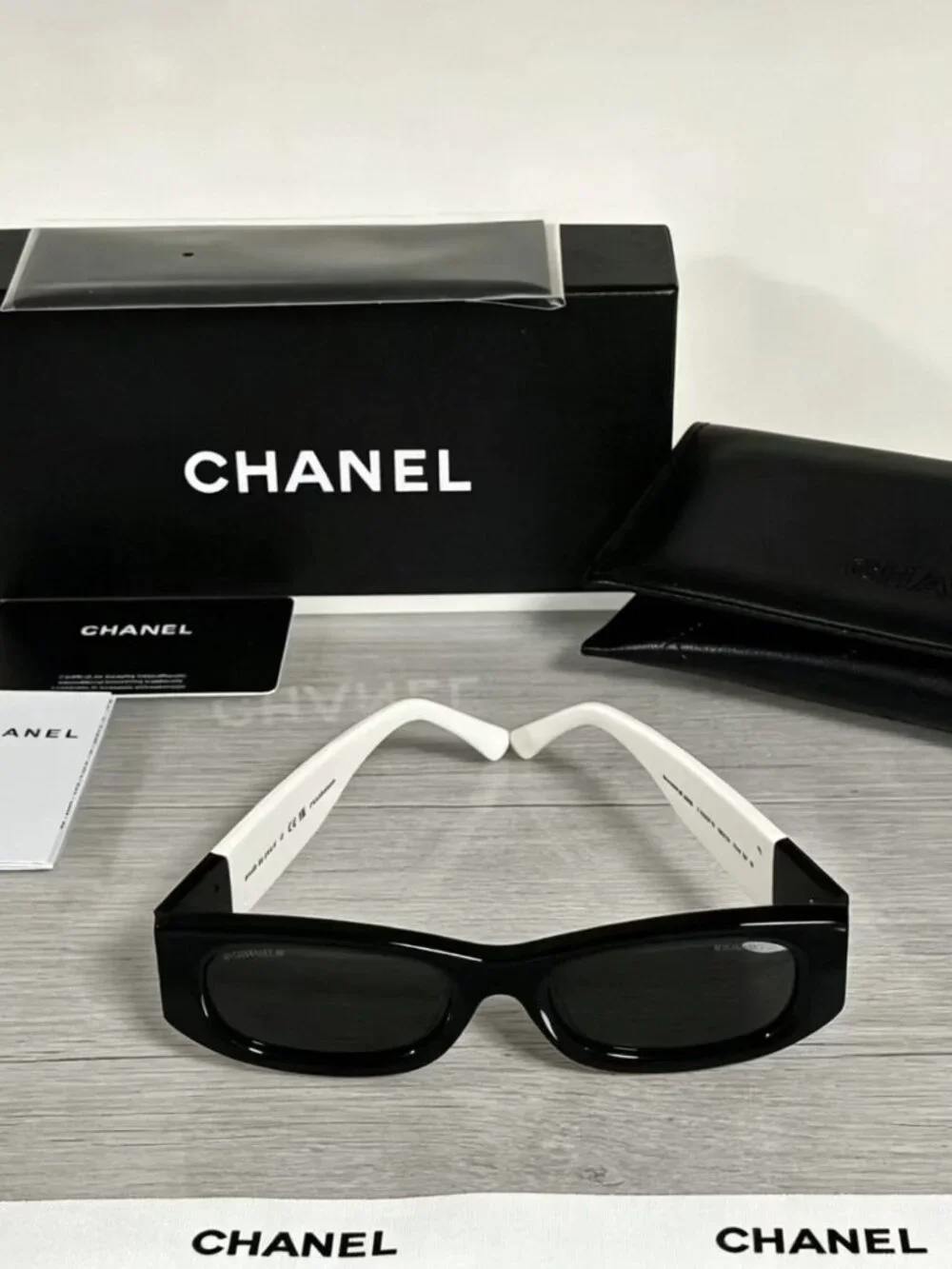CHANEL CH5525 Rectangle Sunglasses 52mm Black White/Gray Polarized Lens 100% UV